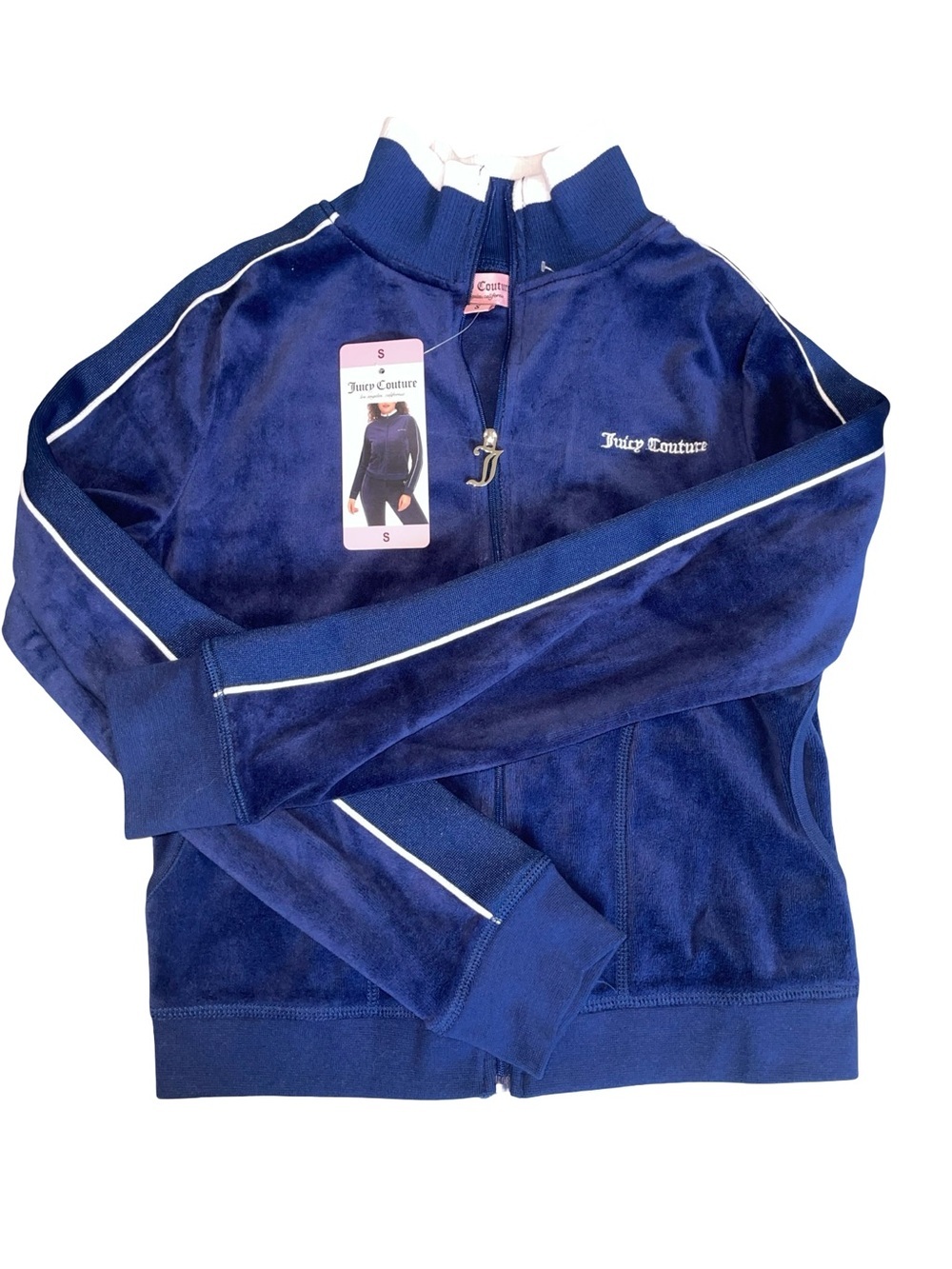 NWT Juicy Couture Navy Blue Velour Track Jacket - Size S - Picture 2 of 7